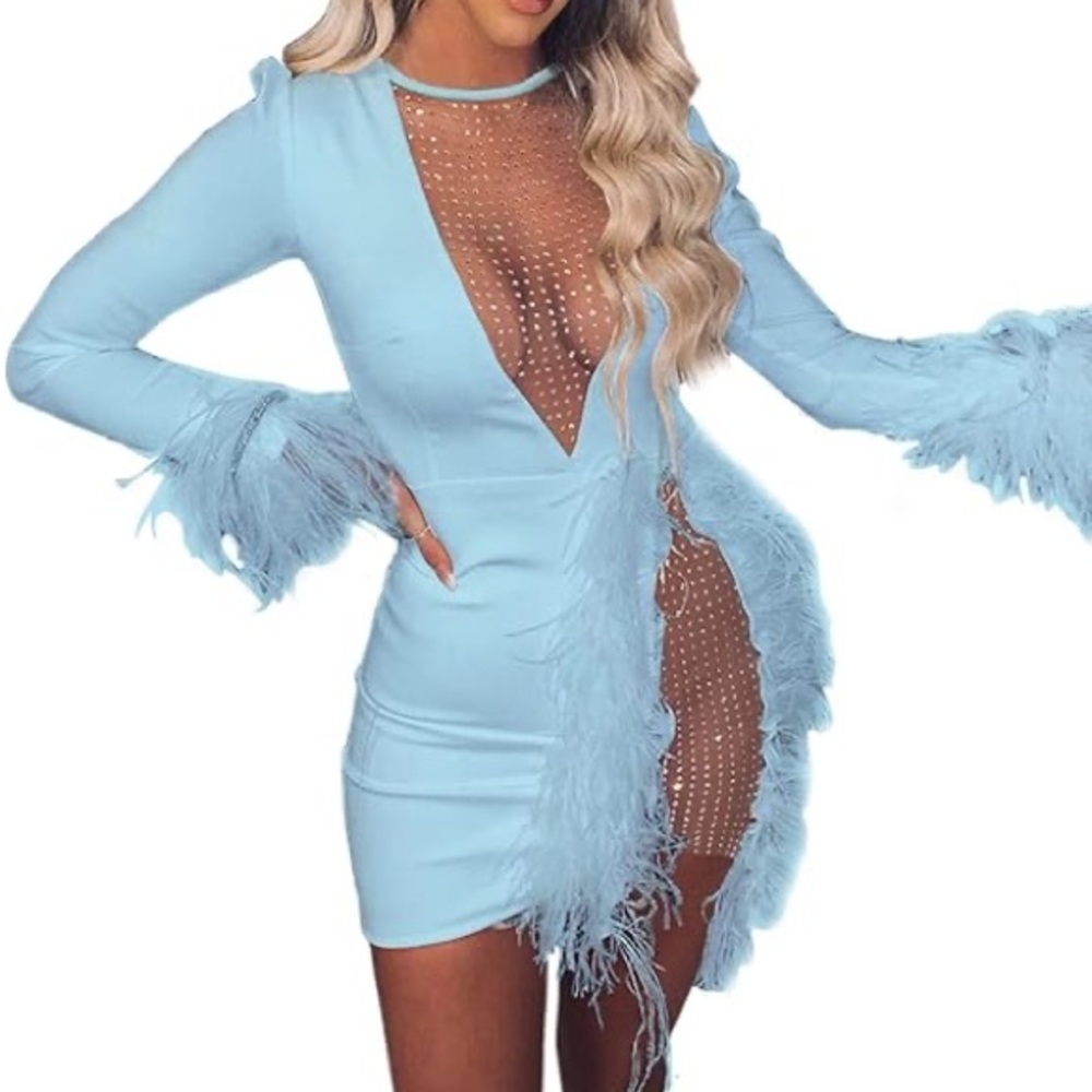 Sparkly Blue Feather Minidress